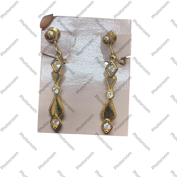 Avon vintage “Sparkling Reflection” Goldtone Drop clip Earrings with Crystals. - Picture 1 of 5